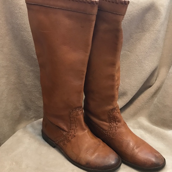 Frye Tall Trapunto Leather Boots w/ Woven Trim - Picture 3 of 9
